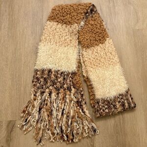 ✨2026 SALE ITEM✨Cejon Brown Beige Textured Knit Fringe Winter Scarf Cozy